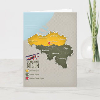 Tarjeta Festiva Mapa hermoso del Reino de Bélgica