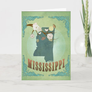 Tarjeta Festiva Mapa moderno del estado de Mississippi del vintage