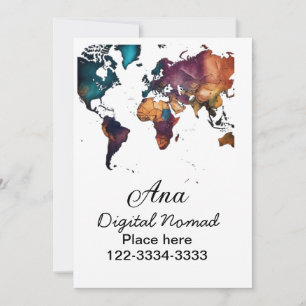 Tarjeta Festiva Mapa mundial agregar tu nombre texto lugar teléfon