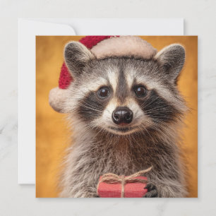 Tarjeta Festiva Mapache Adorable con un Sombrero de Santa Sostenie