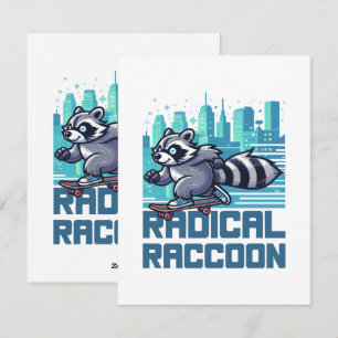Tarjeta Festiva Mapache Radical Urbano Skateboarder