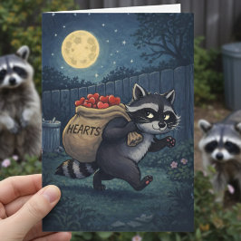 Tarjeta Festiva Mapache robando corazones dulces sanvalentines