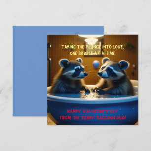 Tarjeta Festiva Mapaches Adorables en la Bañera Día de San Valentí