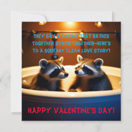Tarjeta Festiva Mapaches Adorables en la Bañera Día de San Valentí