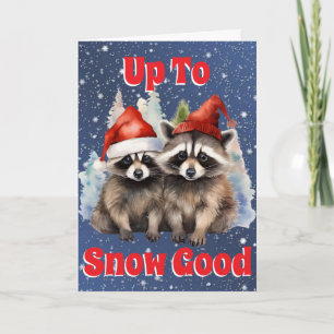 Tarjeta Festiva Mapaches Navideños Listos Para La Nieve