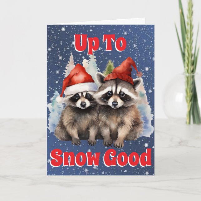 Tarjeta Festiva Mapaches Navideños Listos Para La Nieve (Anverso)