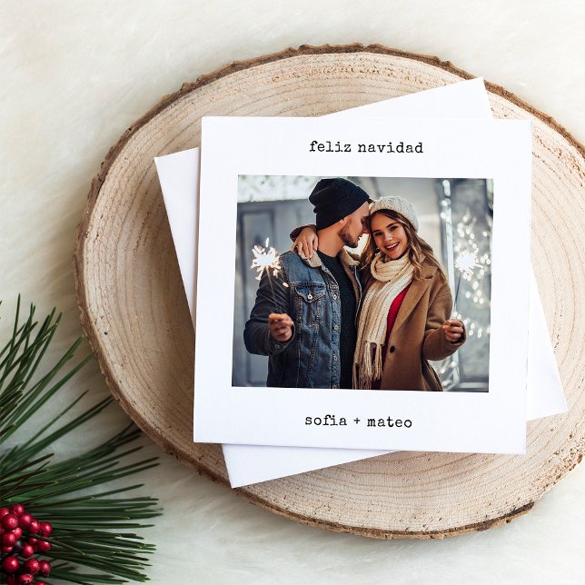 Tarjeta Festiva Máquina de escribir en español | Navidades Feliz N (An elegant and stylish, black and white Spanish Christmas card with your photo)