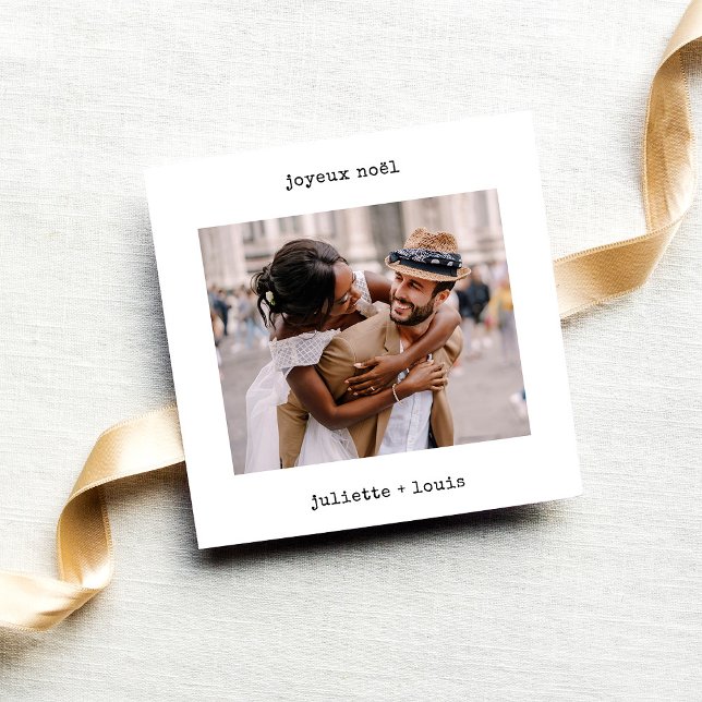 Tarjeta Festiva Máquina de escribir en francés | Foto de Navidades (A stylish and chic, black and white French style Christmas card with your photo)