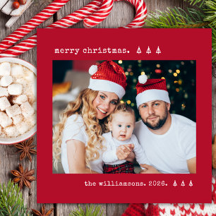 Tarjeta Festiva Máquina de Escribir Minimalista Pino Foto Rojo Nav