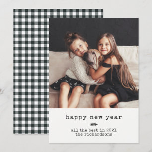 Tarjeta Festiva Máquina de escribir moderna   Feliz Año Nuevo Negr