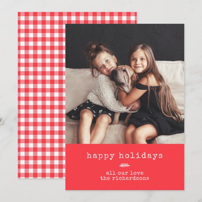 Tarjeta Festiva Máquina de escribir moderna | Foto de vacaciones e (Anverso / Reverso)