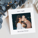 Tarjeta Festiva Máquina minimalista | Amor y luz con foto<br><div class="desc">Estas simples y minimalistas tarjetas de vacaciones de Hanukkah incluyen tu foto personal favorita, junto con tus nombres y las palabras "amor luz" en texto de apariencia de máquina de escribir azul marino oscuro. Puede cambiar esto a cualquier saludo de su elección. La parte trasera de la tarjeta también ofrece...</div>