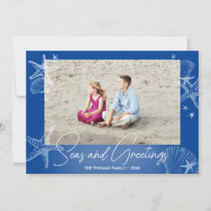 Tarjeta Festiva Mar y Saludos Foto de Playa Azul Marino Estrella d