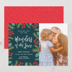 Tarjeta Festiva Maravillas modernas de su amor Berries Pine Photo