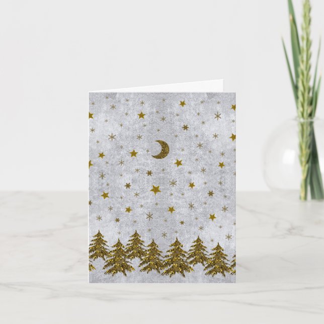 Tarjeta Festiva Maravilloso árbol de Navidad, estrellas en papel a (Anverso)