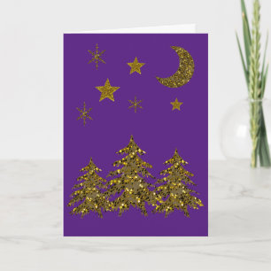 Tarjeta Festiva Maravilloso árbol de Navidad, luna, estrellas