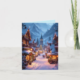 Tarjeta Festiva Maravilloso mercado de Navidades en un pueblo de m