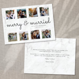Tarjeta Festiva Marble Script Photo Merry & Married