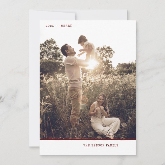 Tarjeta Festiva Marca mínima moderna MERRY vertical rojo (Anverso)