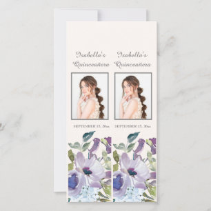 Tarjeta Festiva Marcapáginas de Quinceañera Floral Azul Polvorient