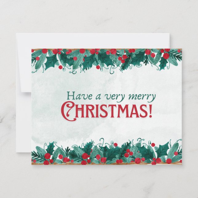 Tarjeta Festiva Marco acuático de bayas y Navidades verdes (Anverso)