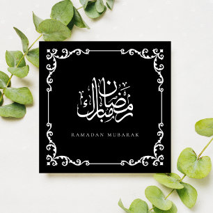 Tarjeta Festiva Marco Antiguo Negro Blanco Ornate Ramadan Mubarak