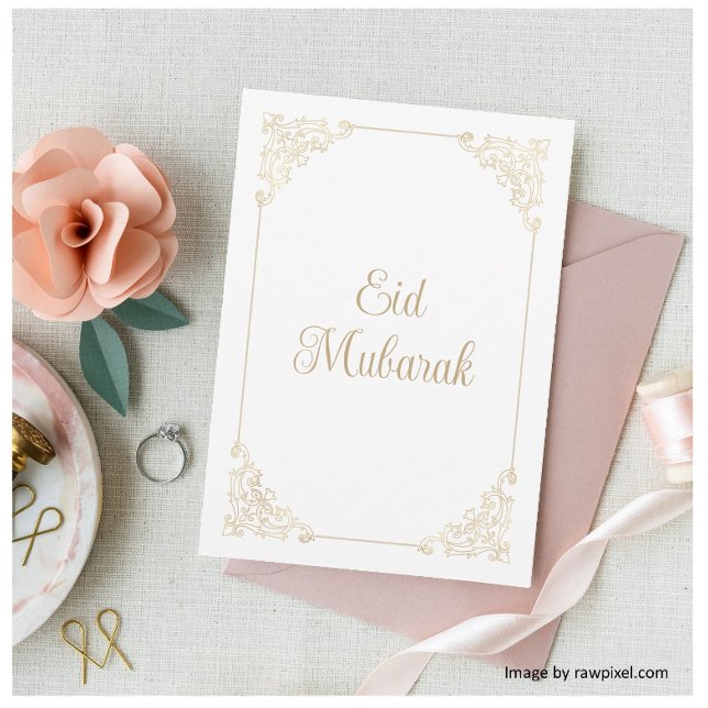 Tarjeta Festiva Marco antiguo rococó en blanco dorado Eid Mubarak  (Subido por el creador)