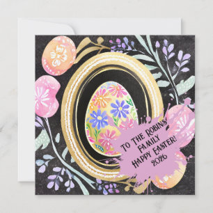 Tarjeta Festiva Marco botánico de huevo de Pascua pastel personali