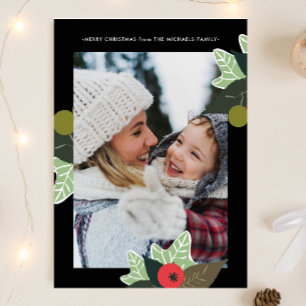 Tarjeta Festiva Marco botánico negro clásico Dos Navidades de foto
