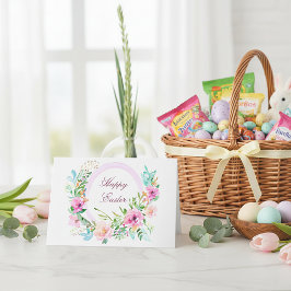 Tarjeta Festiva Marco circular floral de acuarela rosa personaliza