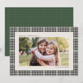 Tarjeta Festiva Marco clásico de houndstooth negro verde una foto