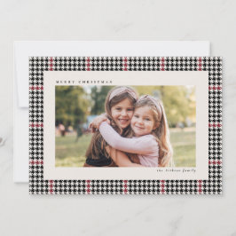 Tarjeta Festiva Marco clásico de houndstooth rojo negro una foto