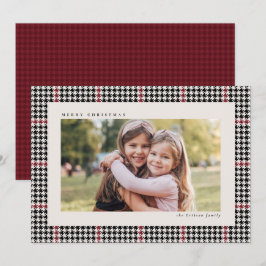 Tarjeta Festiva Marco clásico de houndstooth rojo negro una foto