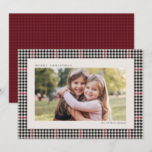Tarjeta Festiva Marco clásico de houndstooth rojo negro una foto