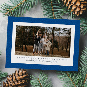 Tarjeta Festiva Marco clásico de tweed en espiga foto simple azul