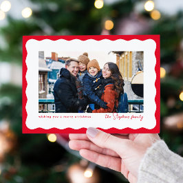Tarjeta Festiva Marco con borde ondulado linda foto roja de Navida