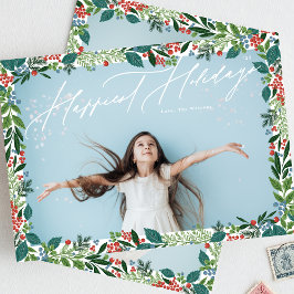 Tarjeta Festiva Marco de baya botánica foto clásica múltiple HAPPI