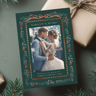 Tarjeta Festiva Marco de baya de invierno Casados y alegres Foto V