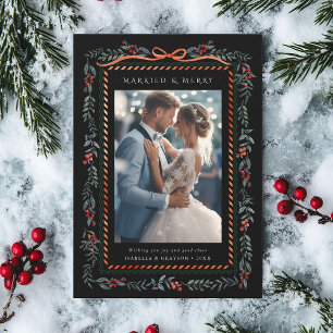 Tarjeta Festiva Marco de Bayas de Invierno Casados y Alegres Foto 