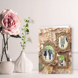 Tarjeta Festiva Marco de Colage Floral Barroco de Oro Suave