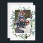 Tarjeta Festiva Marco de color de agua Pine Happy Holidays Photo<br><div class="desc">Moderna y elegante acuarela Marco verde de pino y tonos de pino Felices vacaciones tarjeta de vacaciones</div>