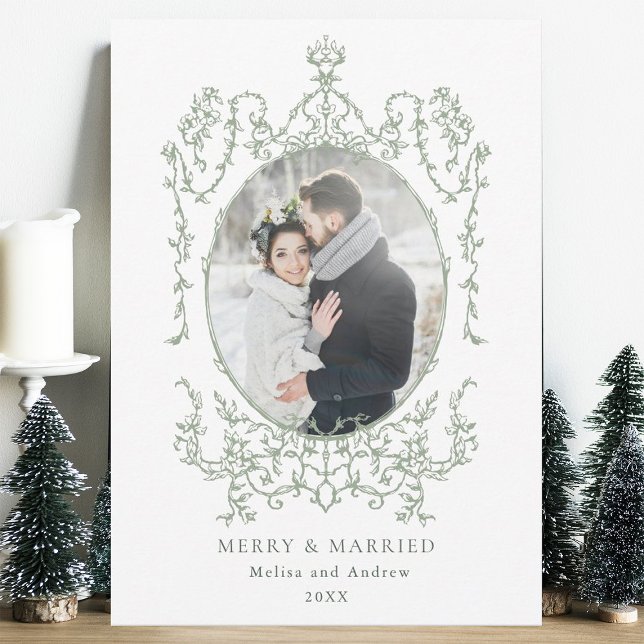 Tarjeta Festiva Marco de cosecha clásica mora y foto casada (Subido por el creador)