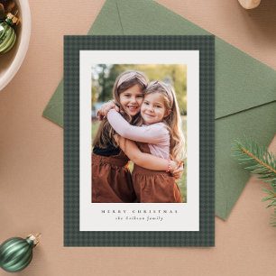 Tarjeta Festiva Marco de cuadros verde clásico para foto de Navida