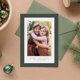 Tarjeta Festiva Marco de cuadros verde clásico para foto de Navida