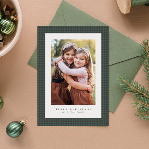 Tarjeta Festiva Marco de cuadros verde clásico para foto de Navida