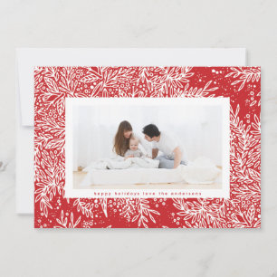 Tarjeta Festiva Marco de foto de copo de nieve blanco helado rojo