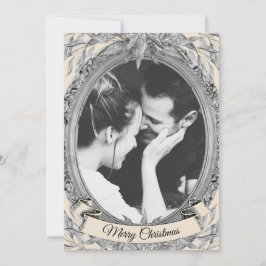 Tarjeta Festiva Marco de foto de corona de hoja de plata de vacaci