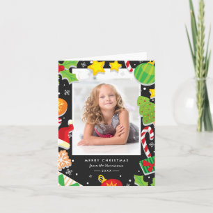 Tarjeta Festiva Marco de foto de Cute Holly Berry Merry Christmas
