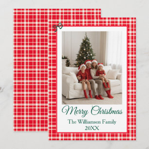 Tarjeta Festiva Marco de foto de estilo Buffalo Check Feliz Navida