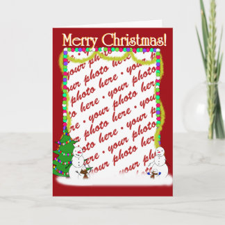 Tarjeta Festiva Marco de Foto de Familia de Muñeco de Nieve de Vac